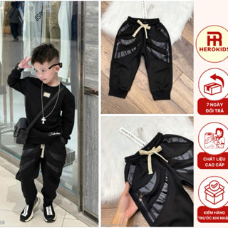  Quần jogger dài bé trai nỉ thêu da sọc 2 bên đùi mix túi khoá phong cách boy phố 