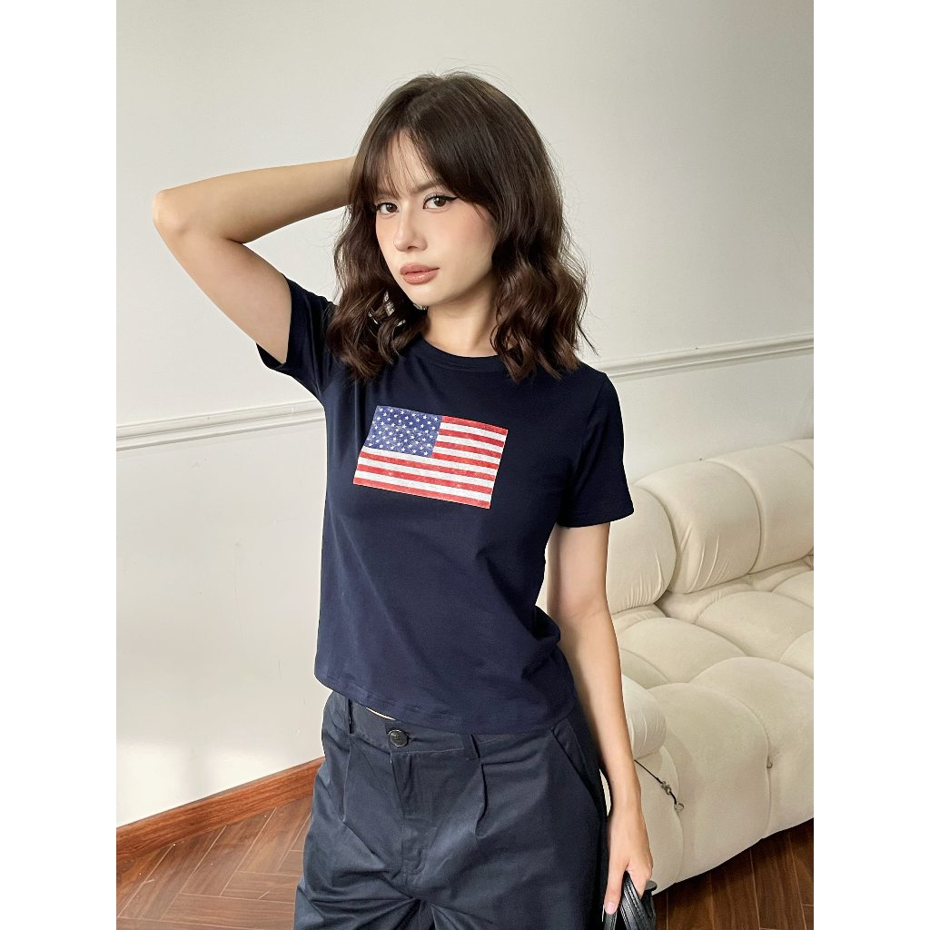 Áo thun Baby Tee "USA" vải Slub Cotton