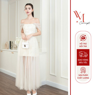  YM Concept Đầm Trễ Vai Ren Hoa Phối Lưới Xoè Tiểu Thư Công Chúa Bồng Bềnh Đi Tiệc & Đi Chơi D1399 