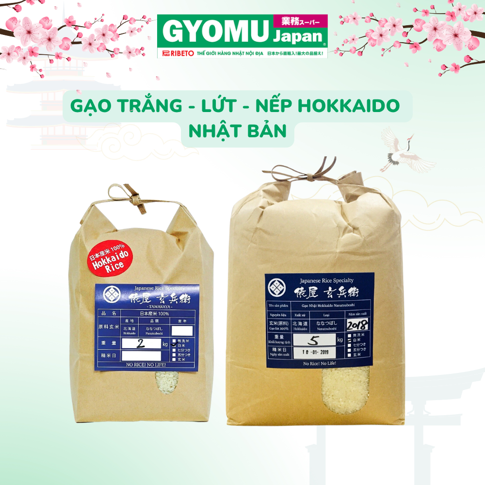 Gạo Hokkaido Nhật Bản Yumepirika, Nanatsuboshi TAWARAYA ( Gạo trắng, gạo nếp, gạo lứt ) túi 2kg ,5kg