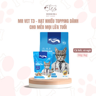 [50G -1KG] Hạt thức ăn cho mèo Mr.Vet T3 topping ruốc cá hồi, cá ngừ dành cho mèo mọi lứa tuổi