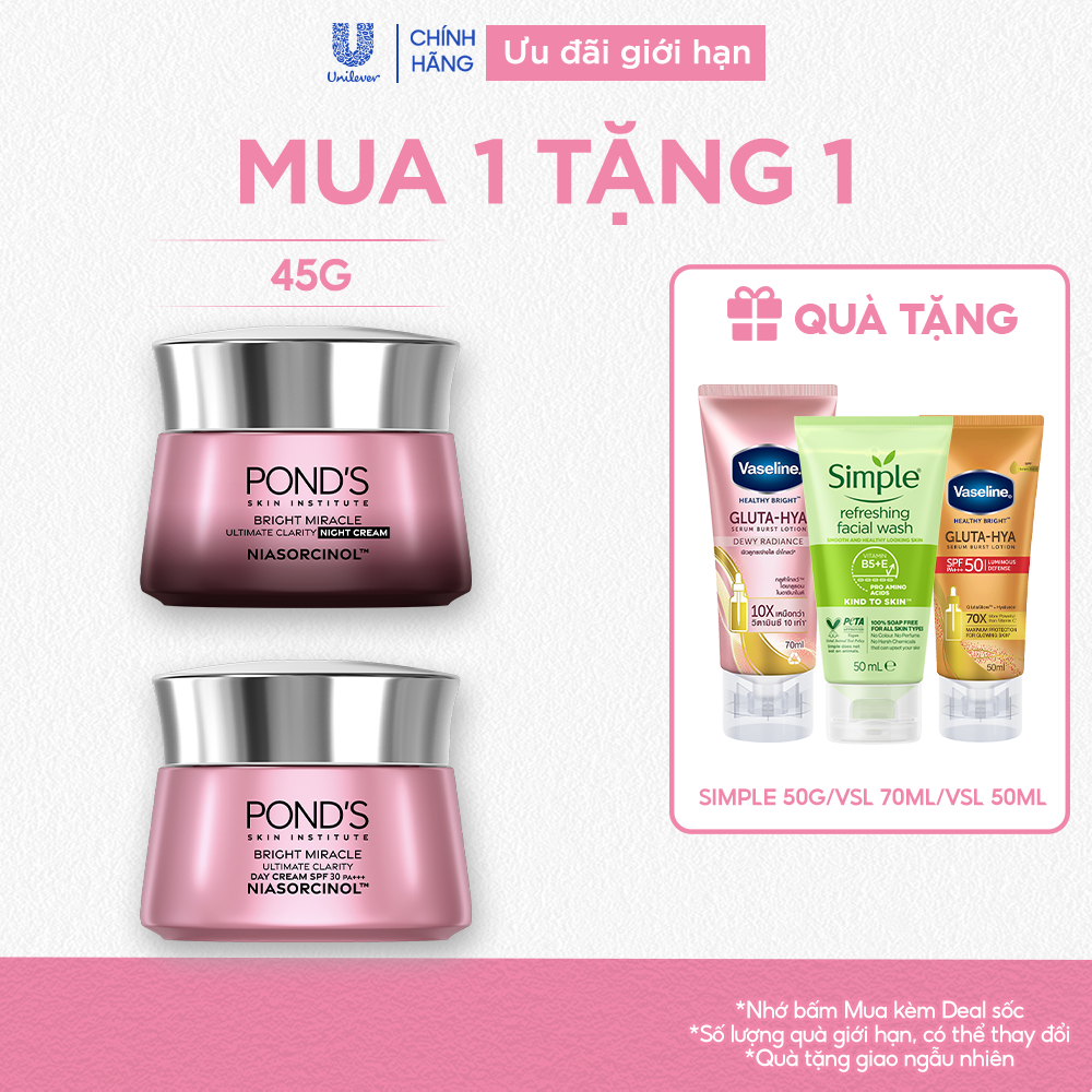 Kem sáng da đa tầng ngày/đêm Pond's Bright Miracle mờ thâm sạm với Niasorcinol 45G