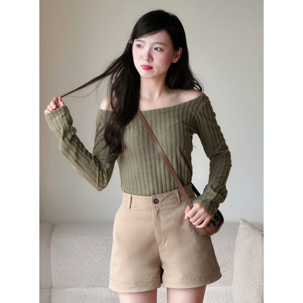 Áo trễ vai tăm đũa lông chất vải cotton co giãn Tuna Store | BigBuy360 - bigbuy360.vn