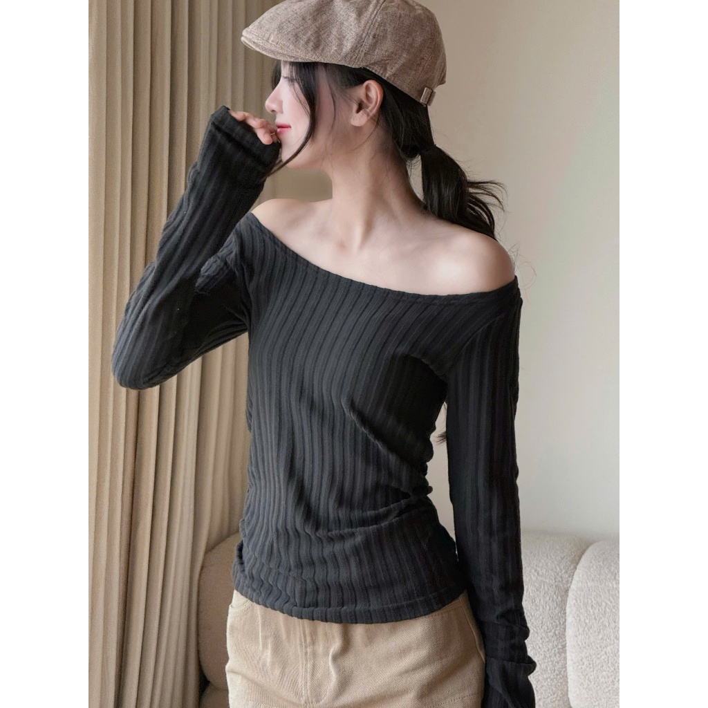 Áo trễ vai tăm đũa lông chất vải cotton co giãn Tuna Store | BigBuy360 - bigbuy360.vn