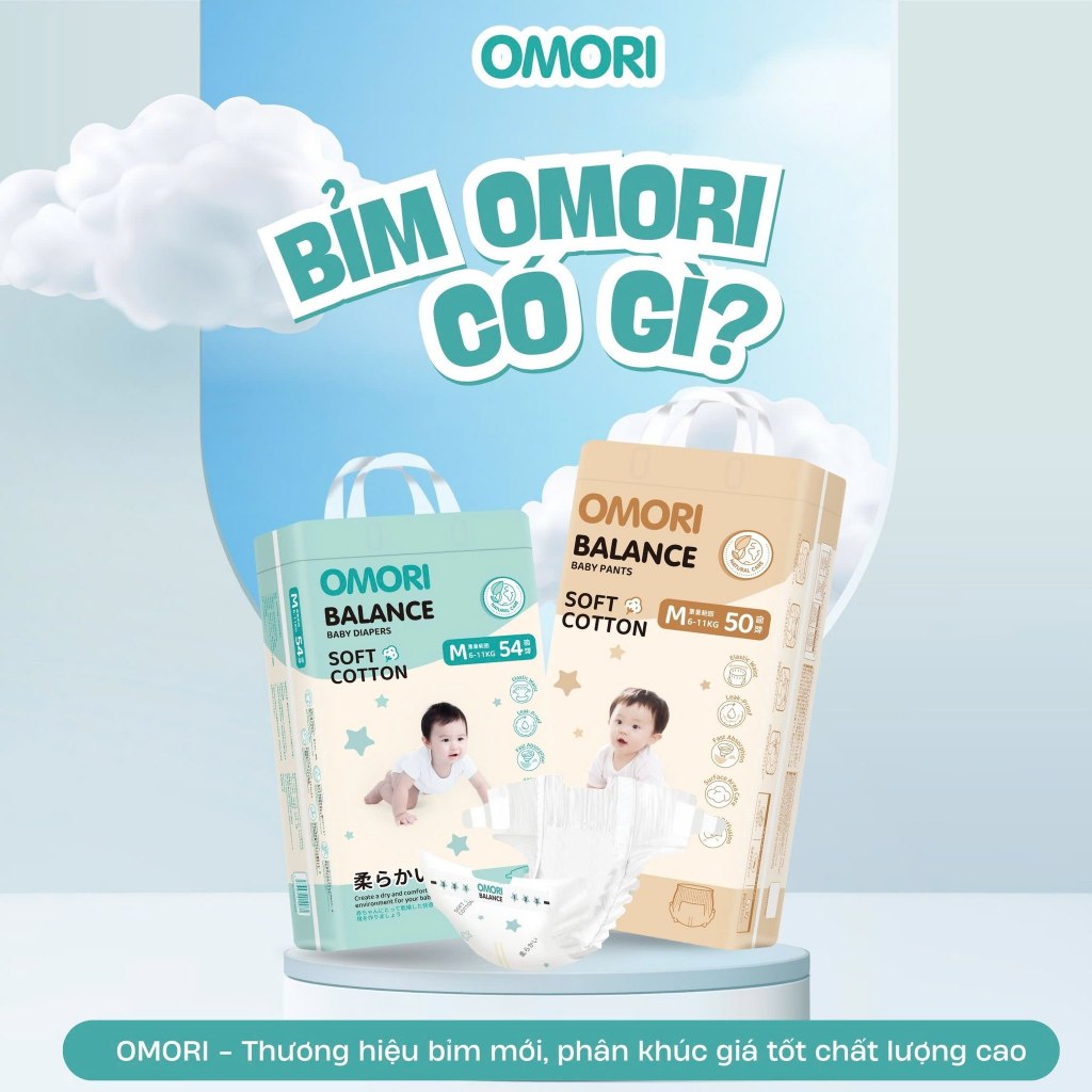 [ TẶNG THÌA ] Bỉm dán, bỉm quần Omori Balance Đủ Size Cho Bé Siêu Thấm Hút, An Toàn ( KOL )