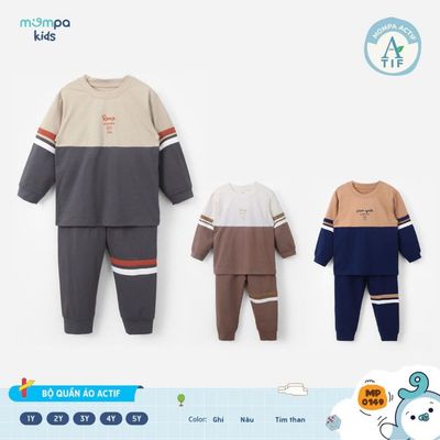 Đồ bộ cho bé Mompa dài tay 1-5 tuổi vải Cotton Actif co giãn thoáng khí nhanh khô 0149