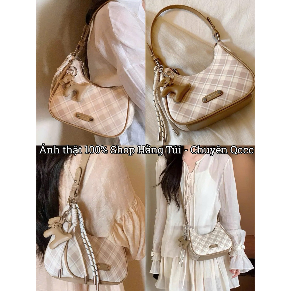 CHIO Kẹp nách Sọc Caro Charm Cún Nâu Lợt size 20cm HS224