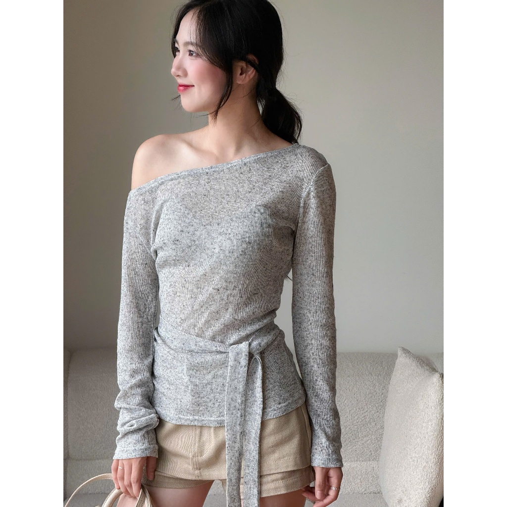 Áo trễ vai len lưới tiêu co giãn tốt kèm dây cổ Miho House | BigBuy360 - bigbuy360.vn