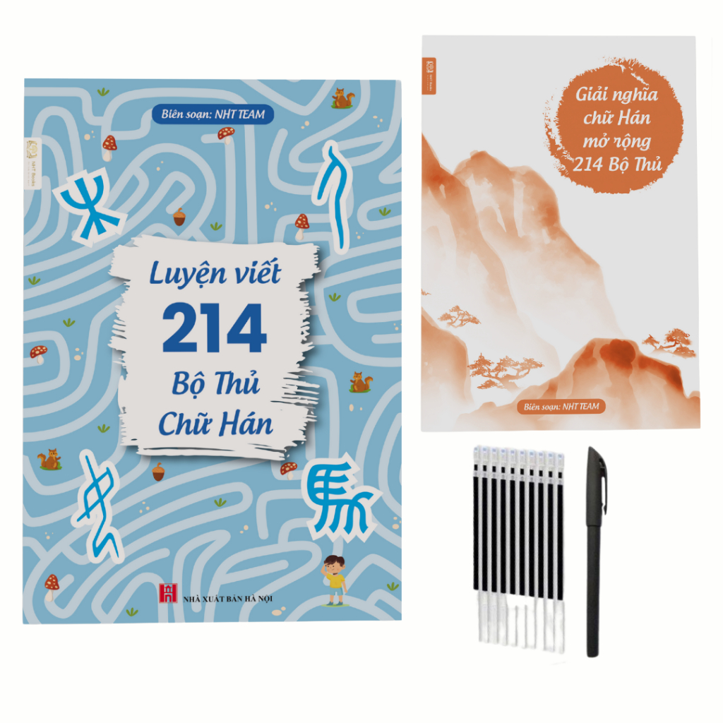 Sách Luyện Viết 214 Bộ Thủ Chữ Hán kèm Giải Nghĩa Chữ Hán Mở Rộng có AUDIO tặng kèm bút bay mực