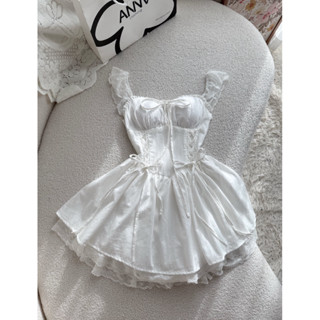  Đầm Kiểu Trắng Hai Dây Ren Đan Dây Anna - Nina Dress 