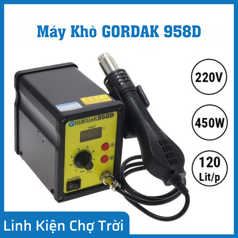 Máy Khò GORDAK 958D - Khò Hàn Nhiệt Độ Cao, Tặng Kèm 3 Đầu Khò, Dùng Hàn Linh Kiện Điện Tử SMT