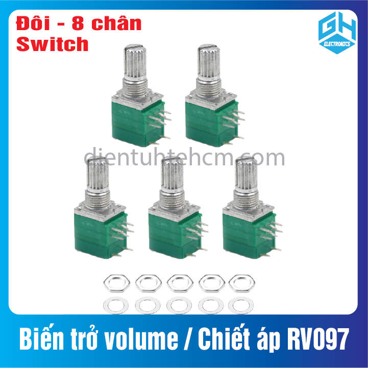 [1 cái]Biến trở volume / Chiết áp RV097NS đôi 8 chân có công tắc