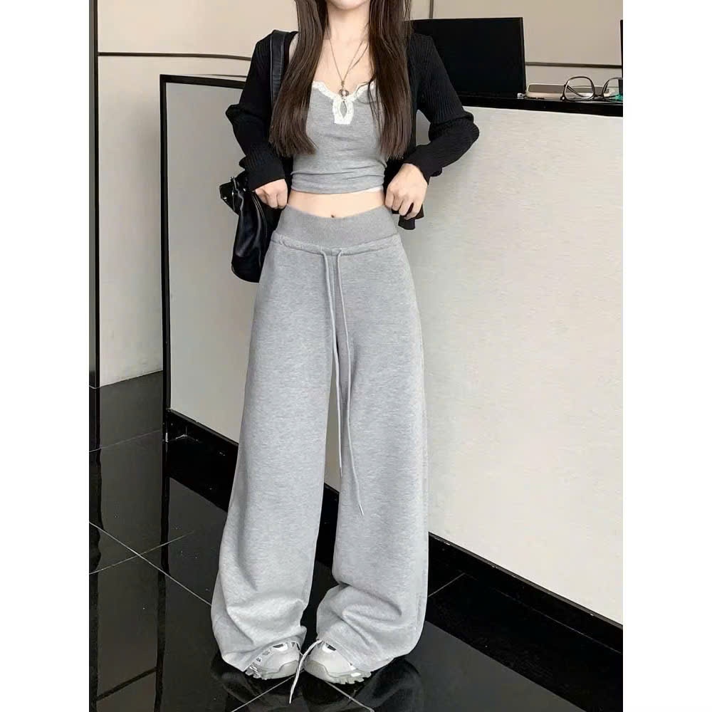 Quần ống rộng vải nỉ lì mịn JISOO FASHIONS lưng cao tôn dáng cạp chun co dãn dành cho nữ QS12 | BigBuy360 - bigbuy360.vn