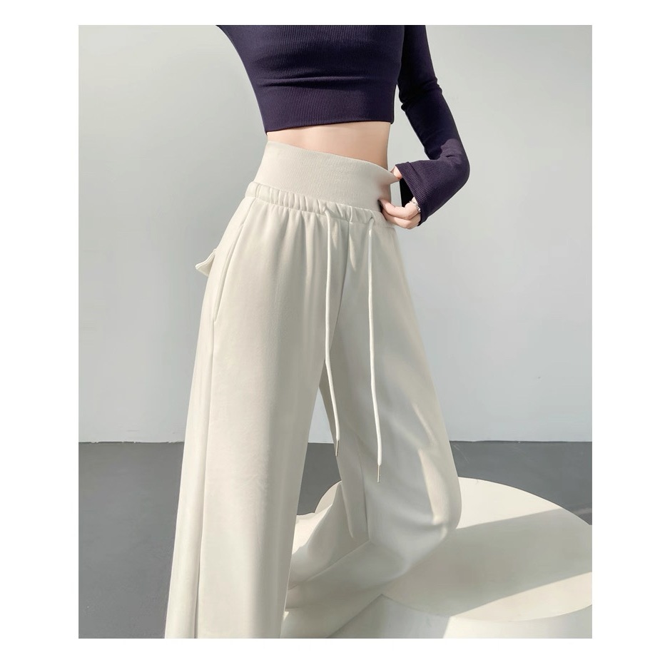 Quần ống rộng vải nỉ lì mịn JISOO FASHIONS lưng cao tôn dáng cạp chun co dãn dành cho nữ QS12 | BigBuy360 - bigbuy360.vn
