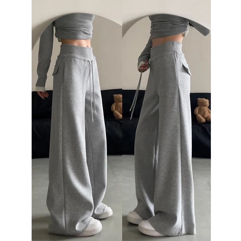 Quần ống rộng vải nỉ lì mịn JISOO FASHIONS lưng cao tôn dáng cạp chun co dãn dành cho nữ QS12 | BigBuy360 - bigbuy360.vn