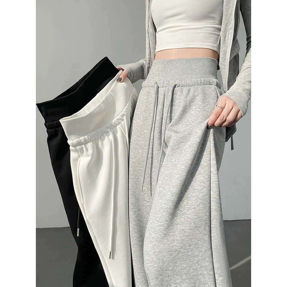Quần ống rộng vải nỉ lì mịn JISOO FASHIONS lưng cao tôn dáng cạp chun co dãn dành cho nữ QS12 | BigBuy360 - bigbuy360.vn