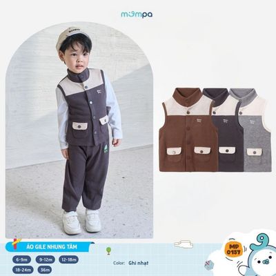 Áo gile cho bé Mompa 6 tháng - 3 tuổi vải Cotton nhung tăm co giãn ấm áp cúc giữa 0157