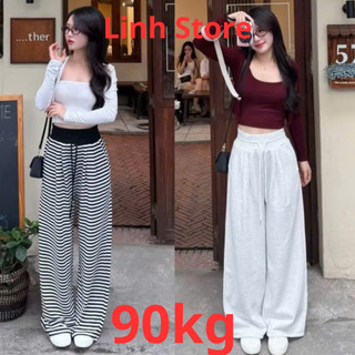  Quần Nỉ Nữ Ống Rộng Bigsize 90Kg Dáng Suông Linh Store Cả Nam và Nữ Mặc Mùa Thu Đông Cạp Chun Lưng Cao 