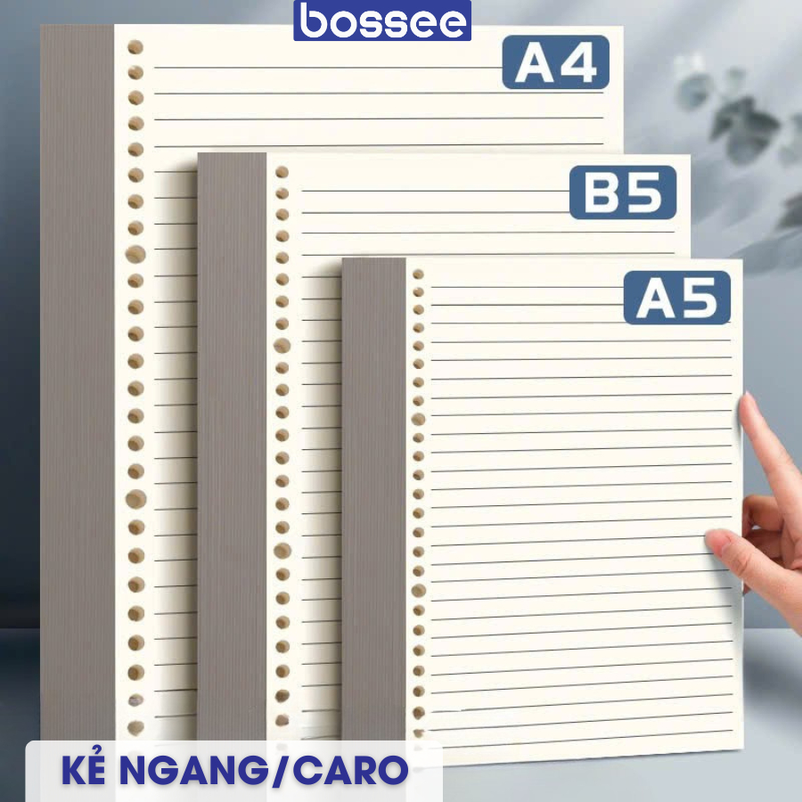 Ruột Sổ Còng A5/ B5/ A4 Giấy Refill Kẻ Ngang/ Kẻ Caro/ Không Dòng Kẻ Chống Lóa 80Gsm Lắp Sổ Còng 4/6