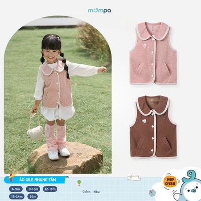 Áo gile cho bé Mompa 6 tháng - 3 tuổi vải Cotton nhung tăm co giãn ấm áp cúc giữa 0158