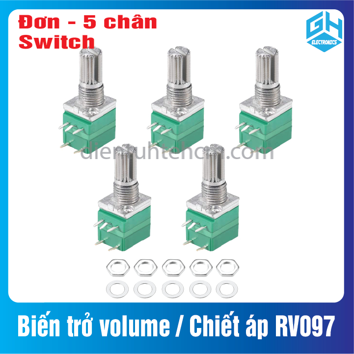 [1 cái]Biến trở volume / Chiết áp RV097NS đơn 5 chân có công tắc