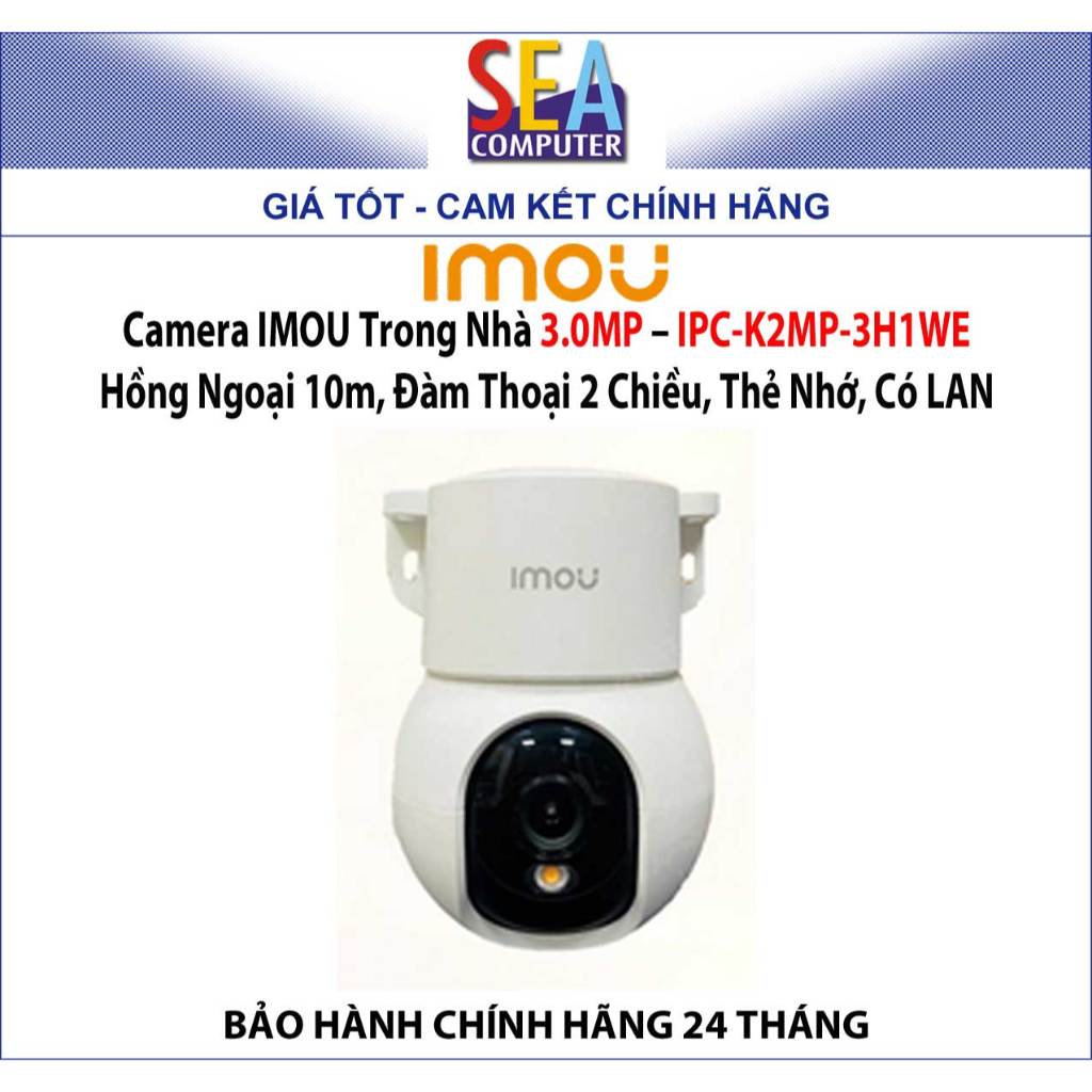 Camera IMOU Trong Nhà 3.0MP – IPC-K2MP-3H1WE - Hồng Ngoại 10m, Đàm Thoại 2 Chiều, Thẻ Nhớ, Có LAN