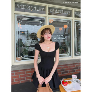  MORGAN DRESS Đầm đen nữ dáng ngắn tay phồng thiết kế cổ vuông sang chảnh - Lashin 