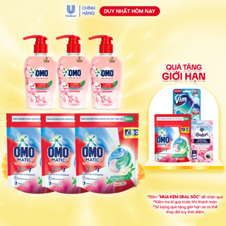 Combo 3 túi viên giặt tiện lợi OMO 3 trong 1 (30 viên/túi) và Combo 3 Chai nước giặt đồ lót OMO Hương Anh Đào 300g