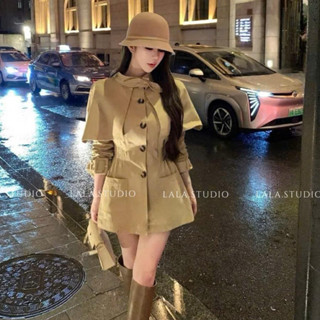  YEVA COATS•LALASTUDIO• măng tô kaki cổ nơ phối cúc cài siết eo phối túi tiểu thư sang chảnh   hàng cao cấp  