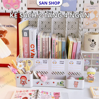  Kệ Sách 4 Ngăn 2 Tầng Để Bàn Học Làm Việc Đựng Sách Vở Tài Liệu A4 Decor Văn Phòng – San shop 