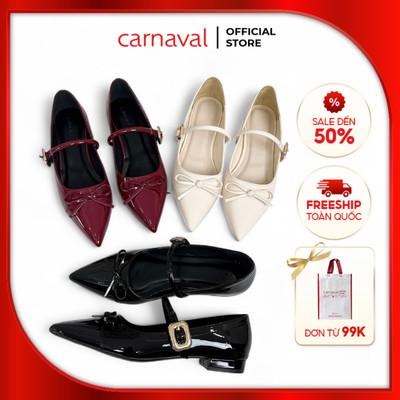 Giày Búp Bê Nữ Carnaval Mũi Nhọn Quai Ngang Da Bóng – Mary Jane Công Sở, Dự Tiệc, Đi Chơi - VS182