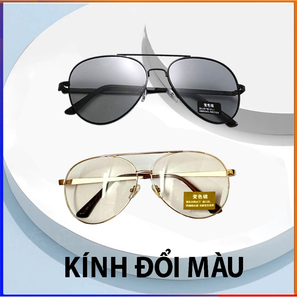 Kính mắt nam nữ đổi màu khi ra nắng tròng phân cực chống UV400,kính râm kiểu dán phi công