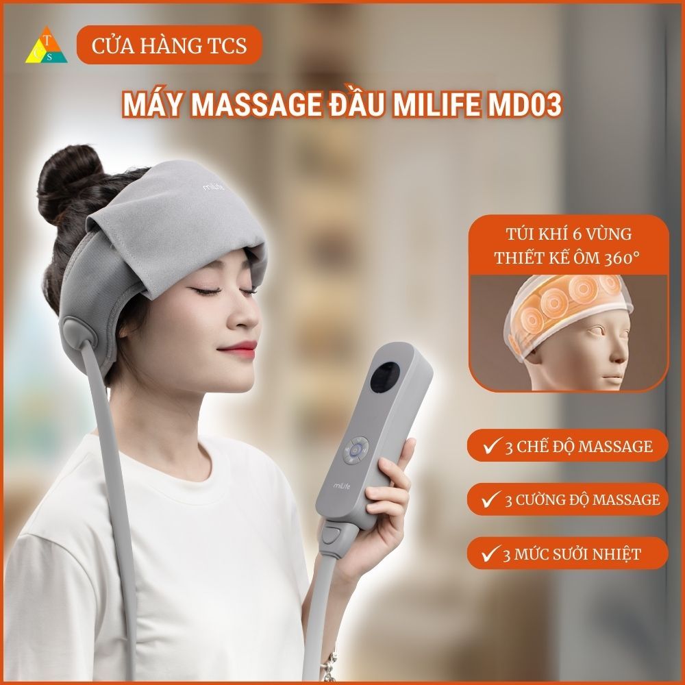 Máy massage đầu chườm ấm hồng ngoại 3 cấp massage túi khí miLife MD03