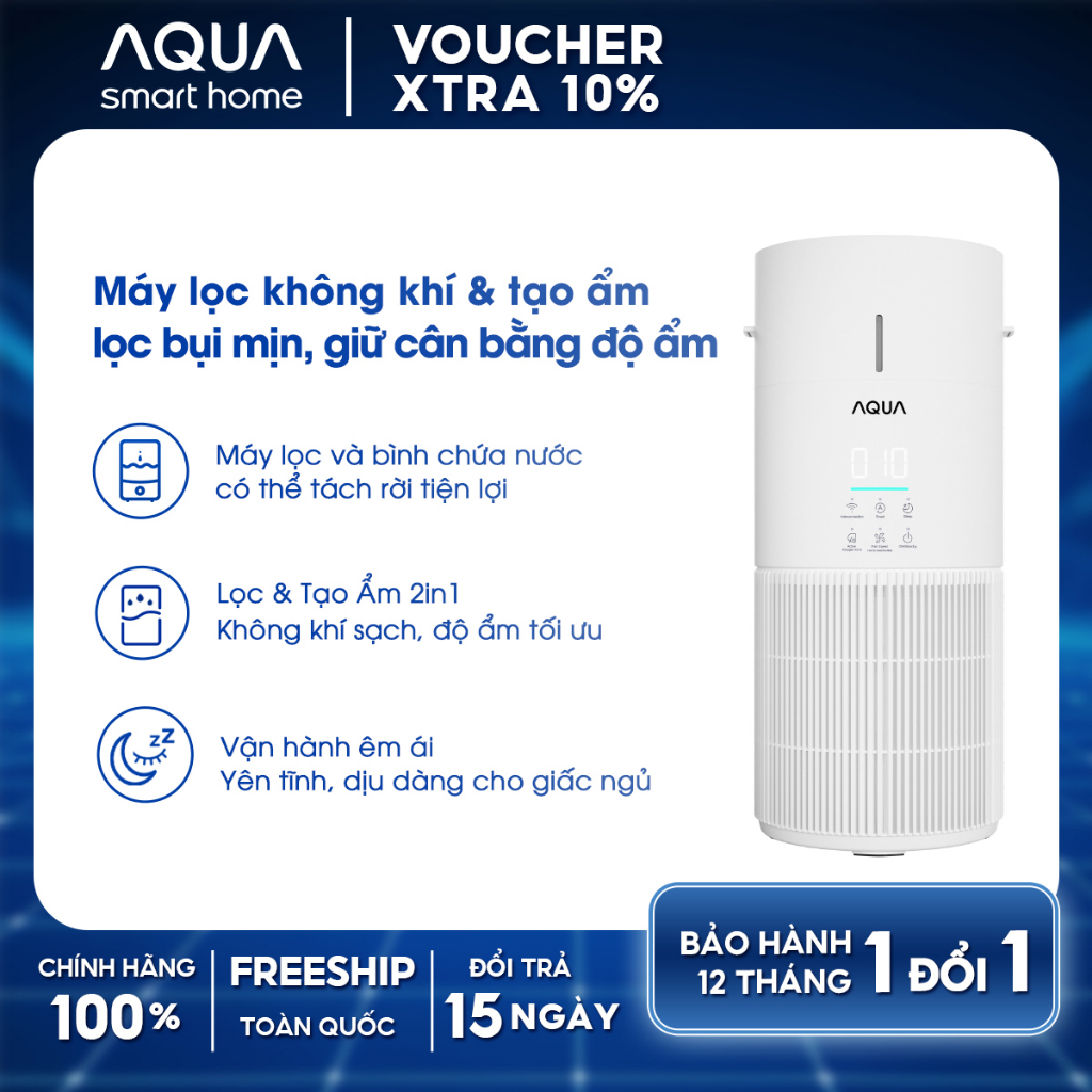 Máy lọc không khí & tạo ẩm AQUA KJ300F làm sạch không khí 36m2, lọc bụi mịn hiệu quả- BH 12 tháng