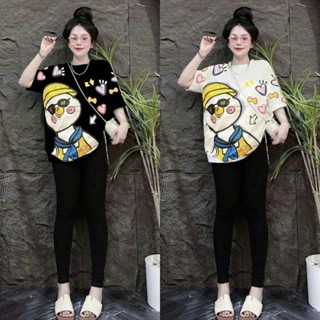 Set Bộ Nữ Quần Dài Ôm Chất Tăm Lạnh Áo In BÉ GÀ VÀNG Bigsize Mặc Nhà Đi Chơi Mùa Hè Dễ Thương