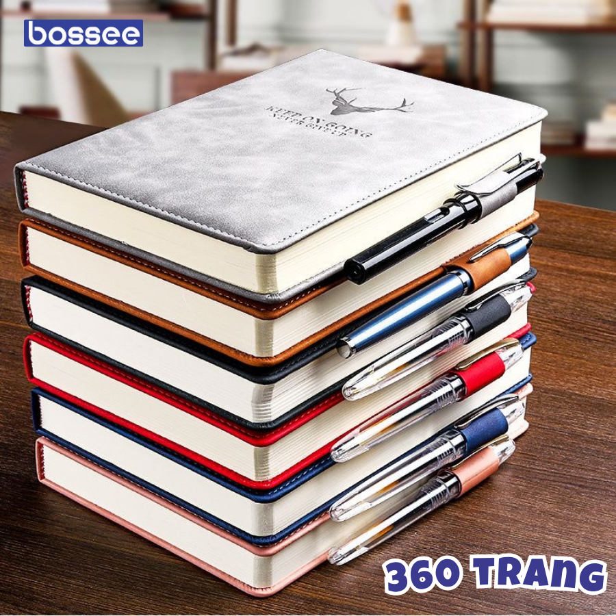 Sổ tay ghi chép A5 bìa da PU 360 trang TẶNG bút, sổ da cao cấp chống nước nhiều màu, thiết kế vô cùn