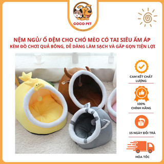  Nệm Ngủ  Ổ Đệm Cho Chó Mèo Có Tai Siêu Ấm Áp Kèm Đồ Chơi Quả Bông Dễ Dàng làm Sạch Và Gấp Gọn Tiện Lợi 