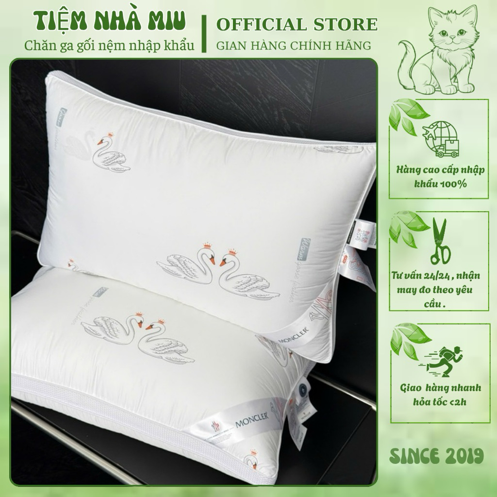 Ruột gối lông vũ Moncler nhập khẩu cao cấp mới nhất 2025, gối lông vũ nhẹ nhàng mà mềm mại