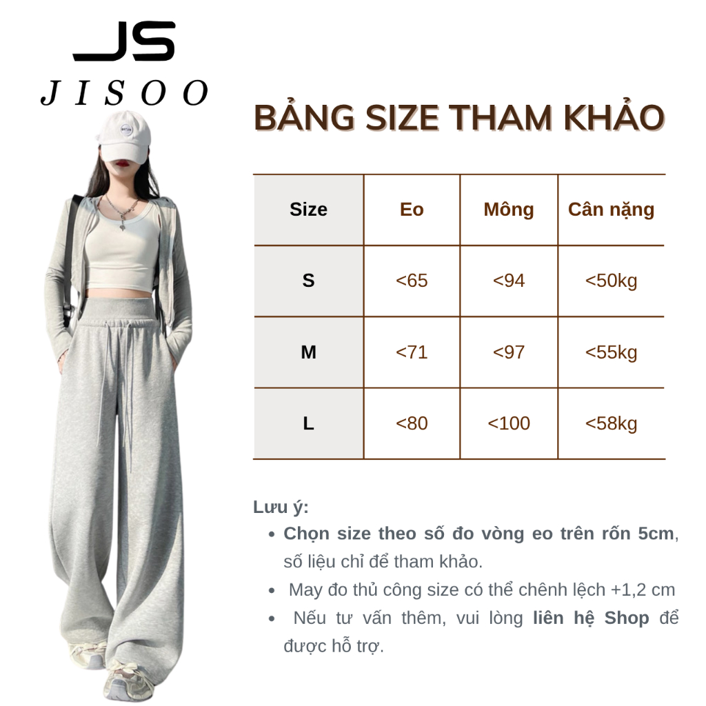 Quần ống rộng vải nỉ lì mịn JISOO FASHIONS lưng cao tôn dáng cạp chun co dãn dành cho nữ QS12 | BigBuy360 - bigbuy360.vn