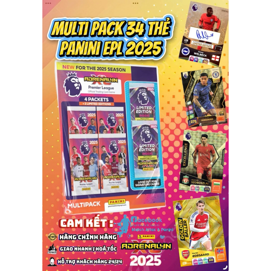 [ Multi Pack ] Túi Gói Thẻ Trong Túi Panini Adrenalyn XL Permier League Multi Pack 2025 2024/25 ( 34