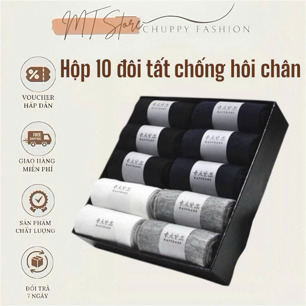 Hộp 10 đôi tất vớ nam nữ màu trơn cổ ngắn cổ cao xuất Nhật khử mùi chống mùi hôi chân