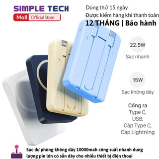Sạc Dự Phòng Không Dây 10000mAh, Tích Hợp 2 Dây Sạc, Sạc Siêu Nhanh, Nam Châm Hít Siêu Chắc