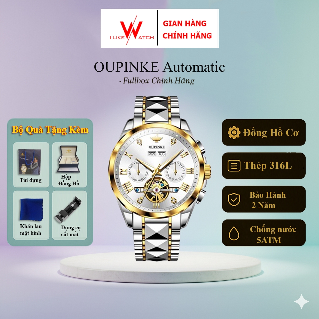 Đồng hồ OUPINKE lộ cơ automatic,Đồng hồ nam cao cấp  tặng cho chồng người yêu,dạ quang đẹp hiện đại
