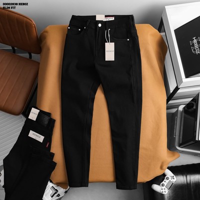Quần jean nam Heboz dáng slim trơn D054, quần jean dài màu đen trơn cao cấp - 00002838