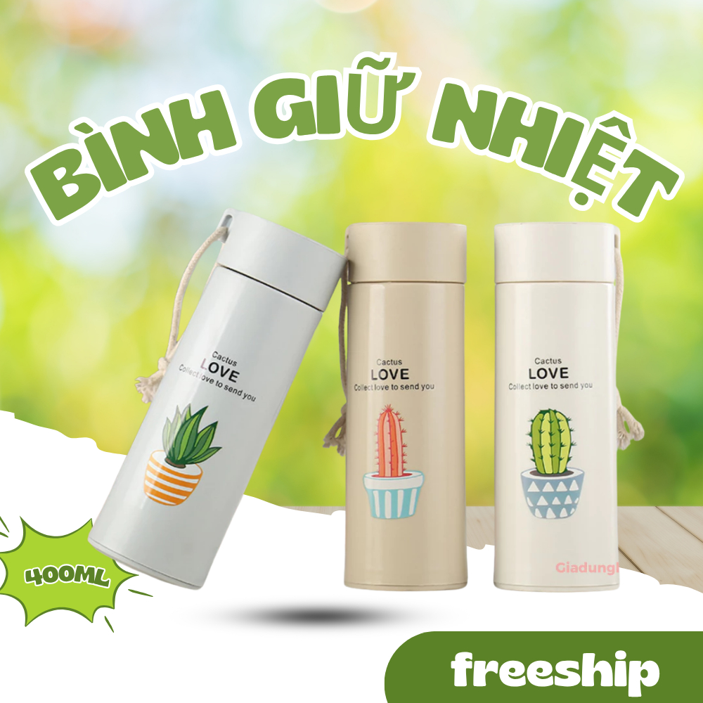 Bình nước Xương Rồng, bình thủy tinh, bình đựng nước 400ml ly giữ nhiệt, bình giữ nhiệt mini  (BXR)