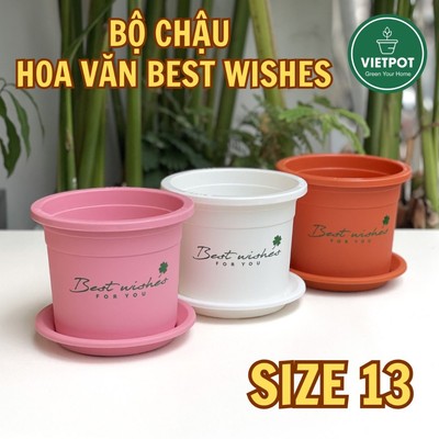 Chậu nhựa trồng cây VIETPOT, size nhỏ 13x11cm, Best Wishes, trồng hoa kiểng, để sân vườn, bàn.