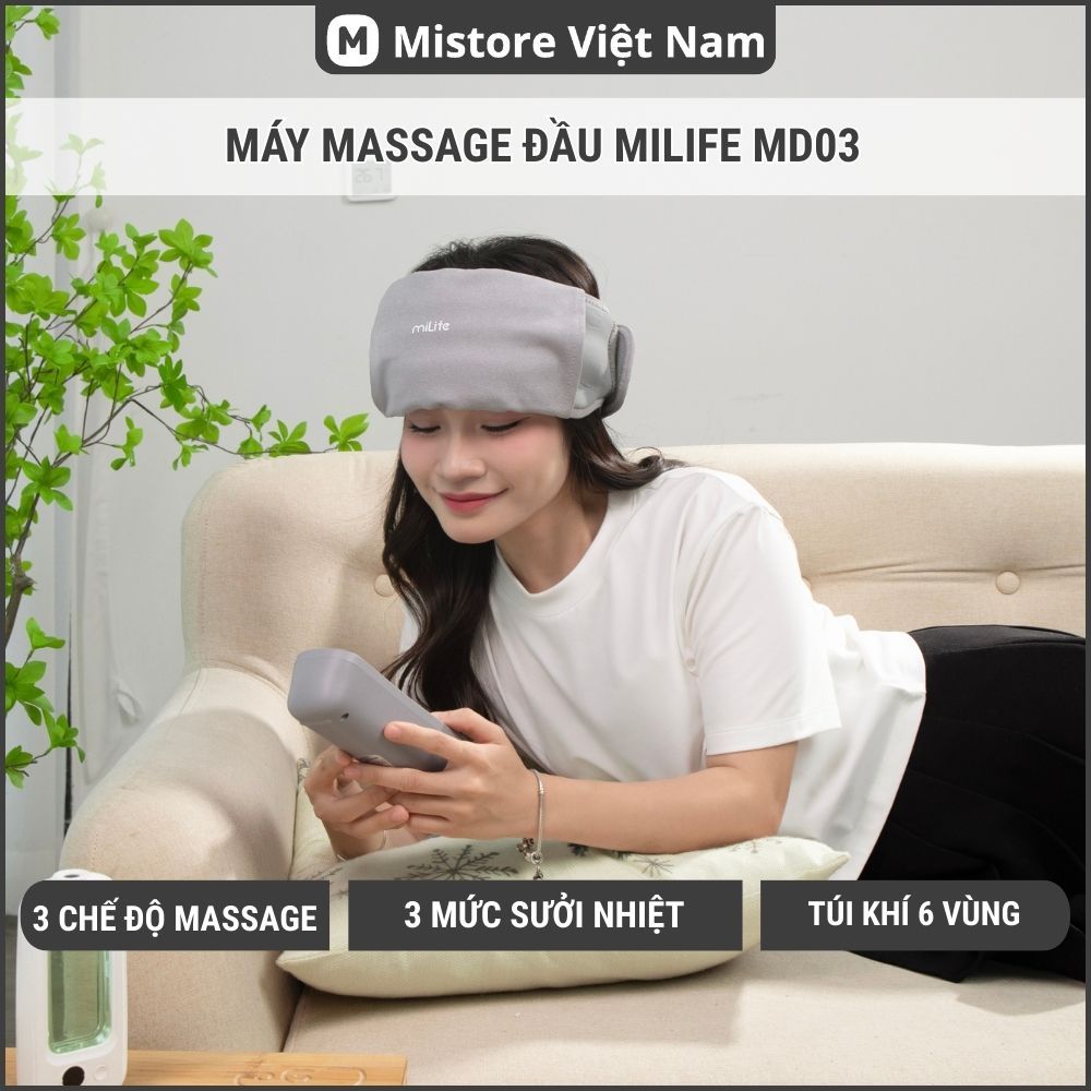 Máy massage đầu miLife MD03 túi khí chườm ấm giúp thư giãn, giảm đau mỏi, ngủ ngon