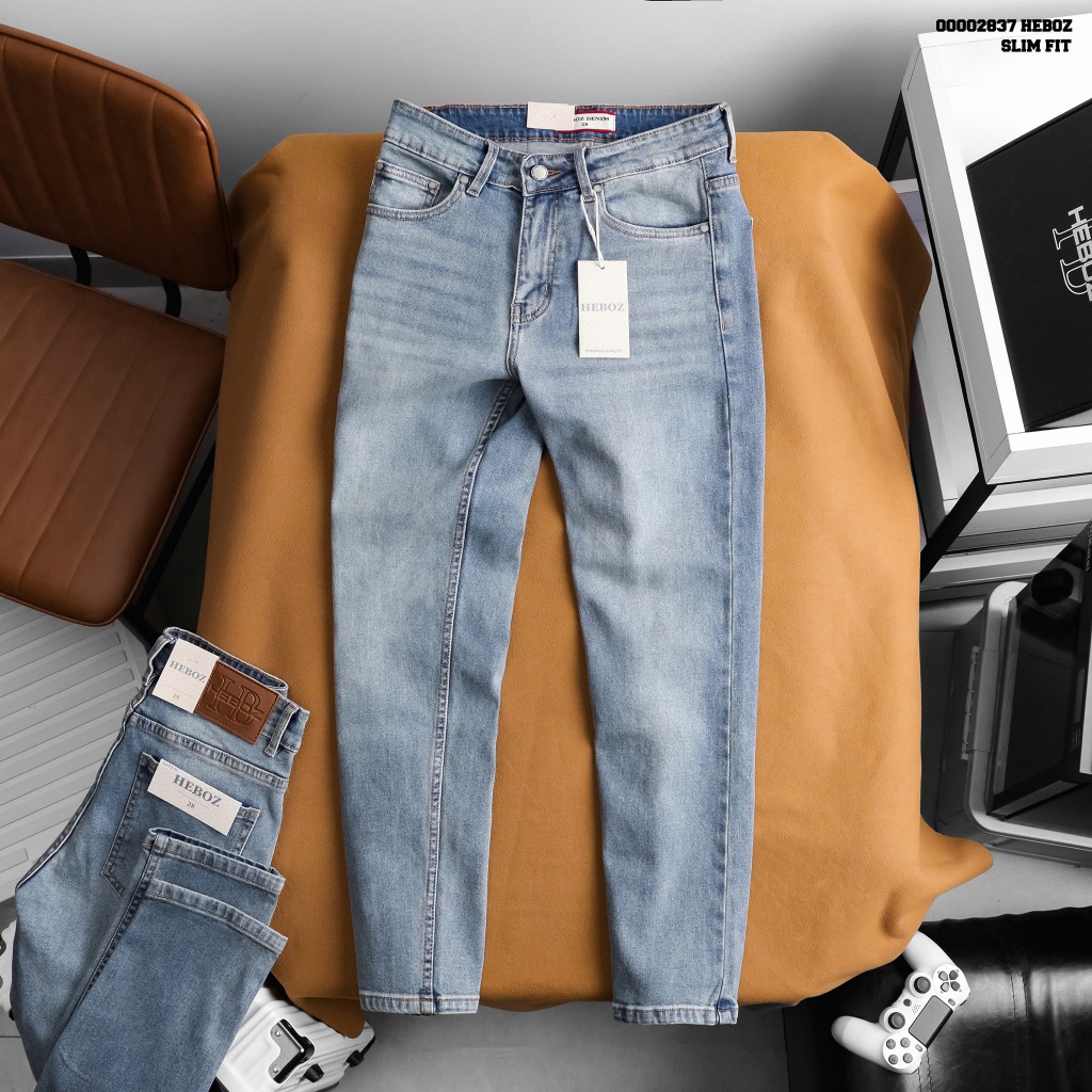 Quần jean nam Heboz dáng slim trơn D053, quần dài trơn denim basic - 00002837