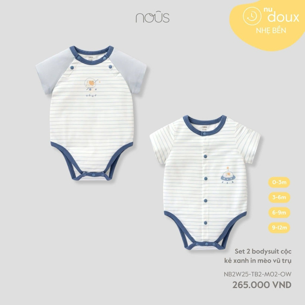 SET 2 BODYSUIT NOUS CỘC KẺ XANH IN MÈO VŨ TRỤ