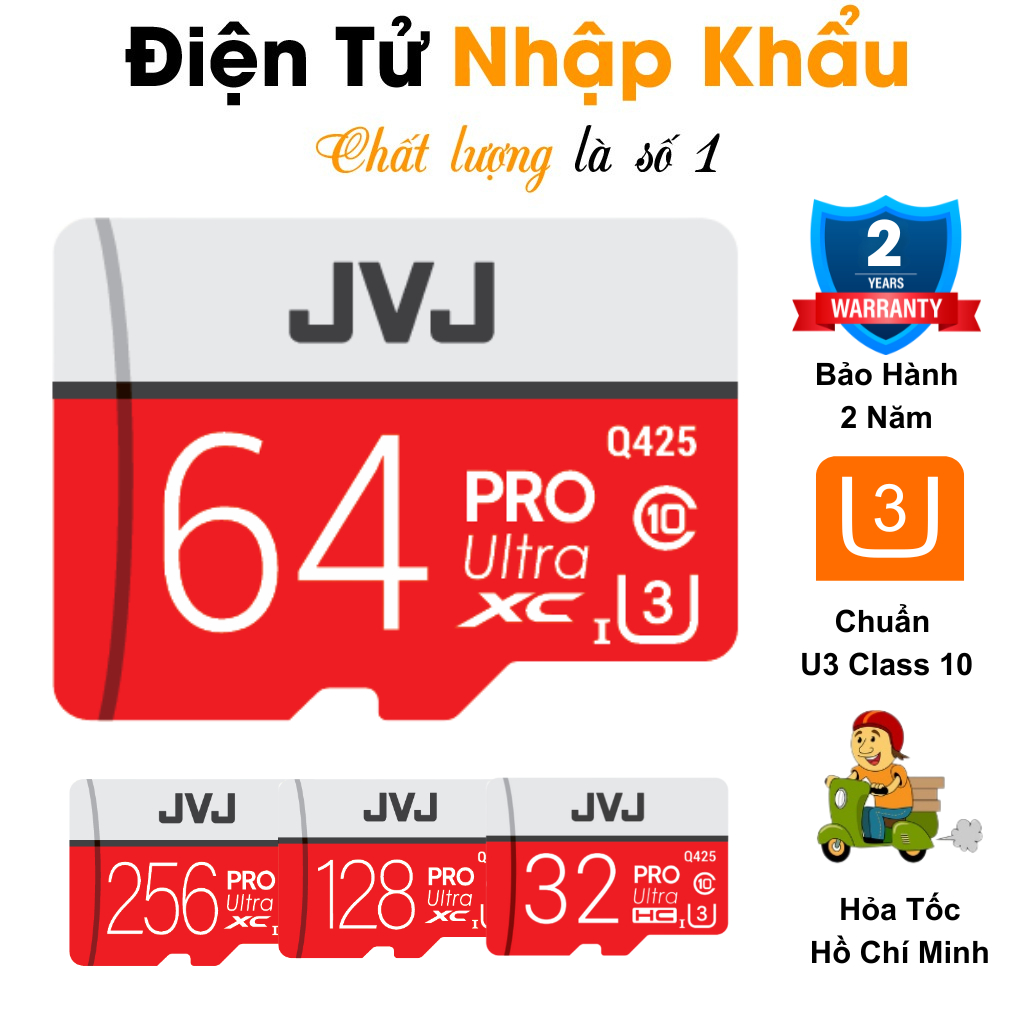 Thẻ Nhớ 16Gb 32Gb 64Gb 128Gb JVJ Pro U3 Class 10, Chuyên Dụng Cho Camera, Điện Thoại, Camera Hành Tr